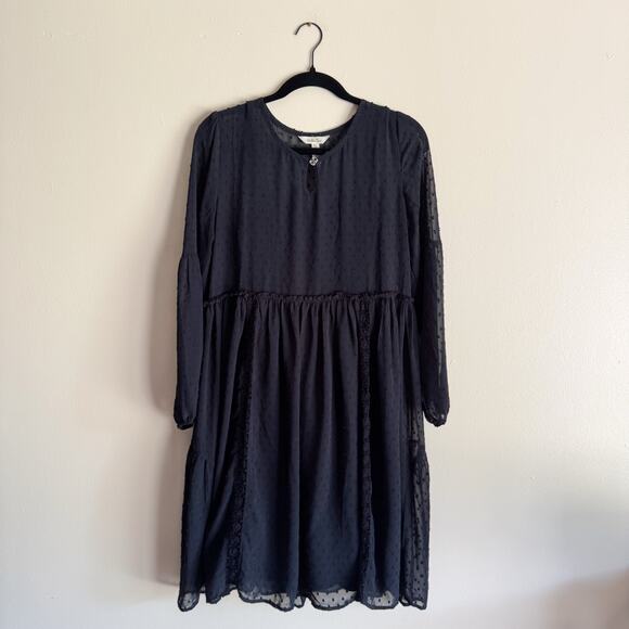 Matilda Jane Black Nostalgia Sheer Dot Lace Tiered Classy Dress - Medium - Picture 7 of 8